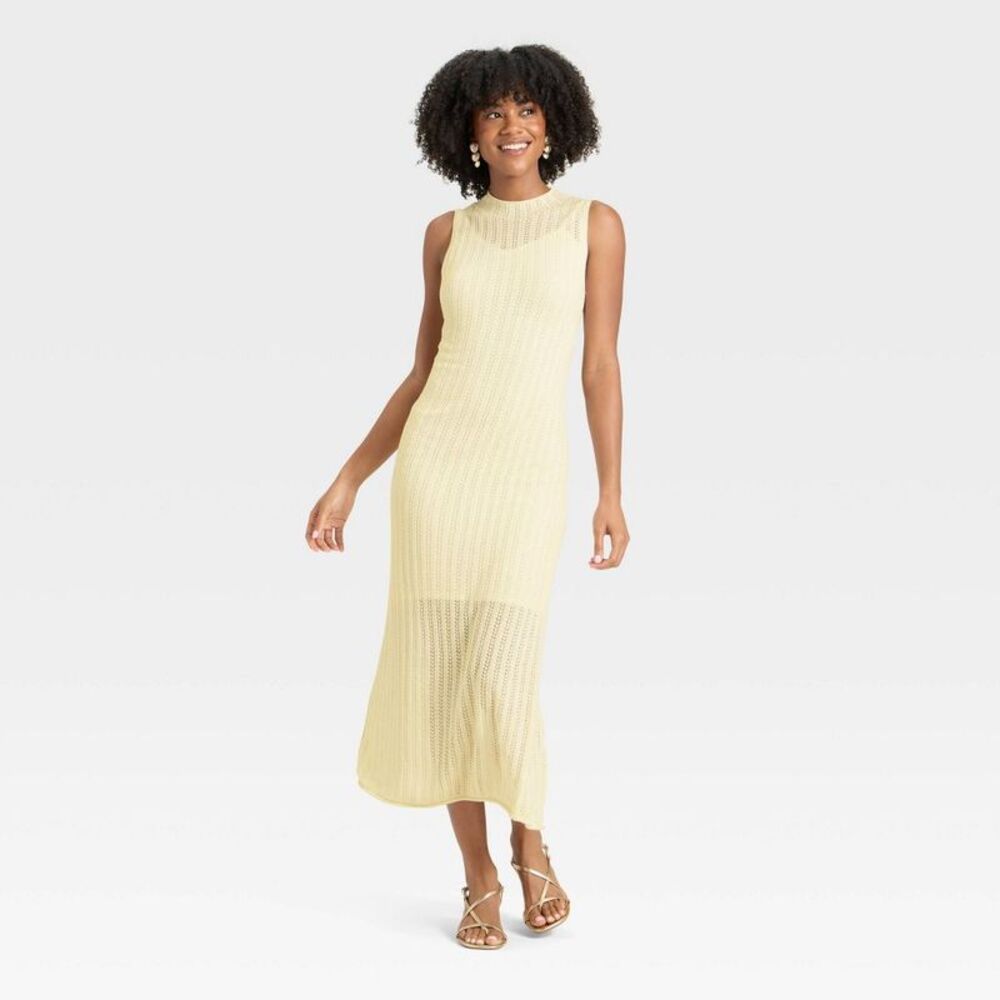 Women's Pointelle Maxi Sweater Dress - A New Day Cream M